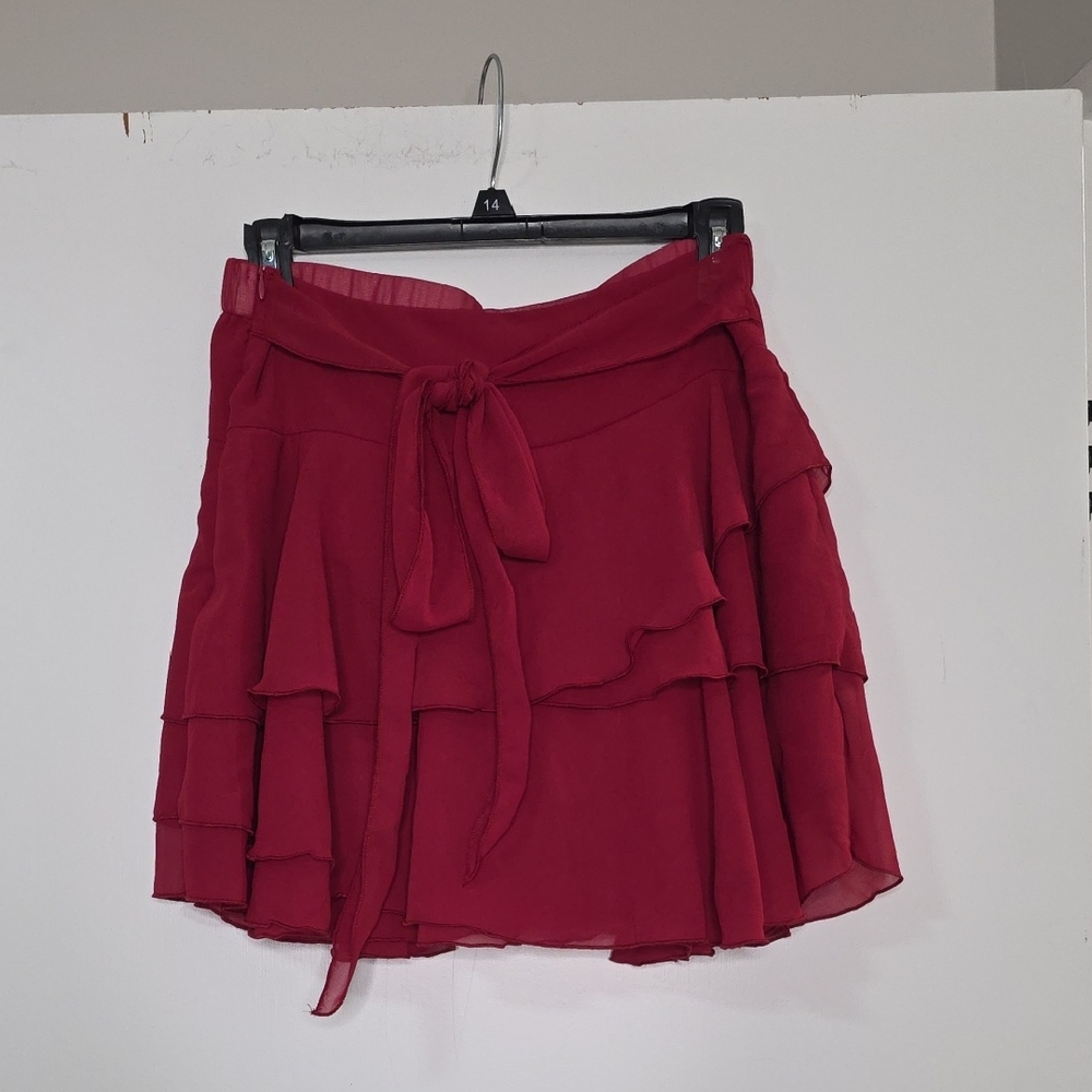 Source Unknown Red Ruffled Mini Skirt